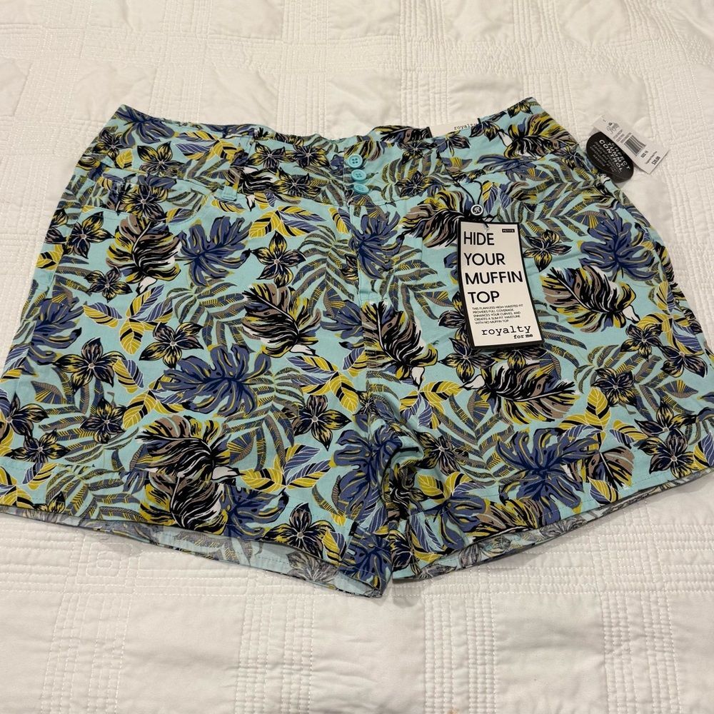 Royalty For Me Women's Floral Blue Shorts - Size 16